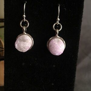 Pale purple druzy stone earrings. Nickel free ear wires